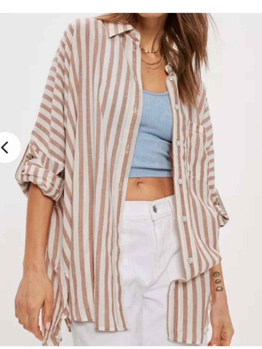 AERIE GO BIG STRIPE OVERSIZED BUTTON FRONT SHIRT SZ MEDIUM
